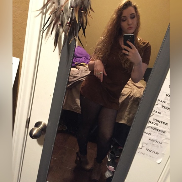 one clothing Dresses & Skirts - Brown zip up suede mini dress